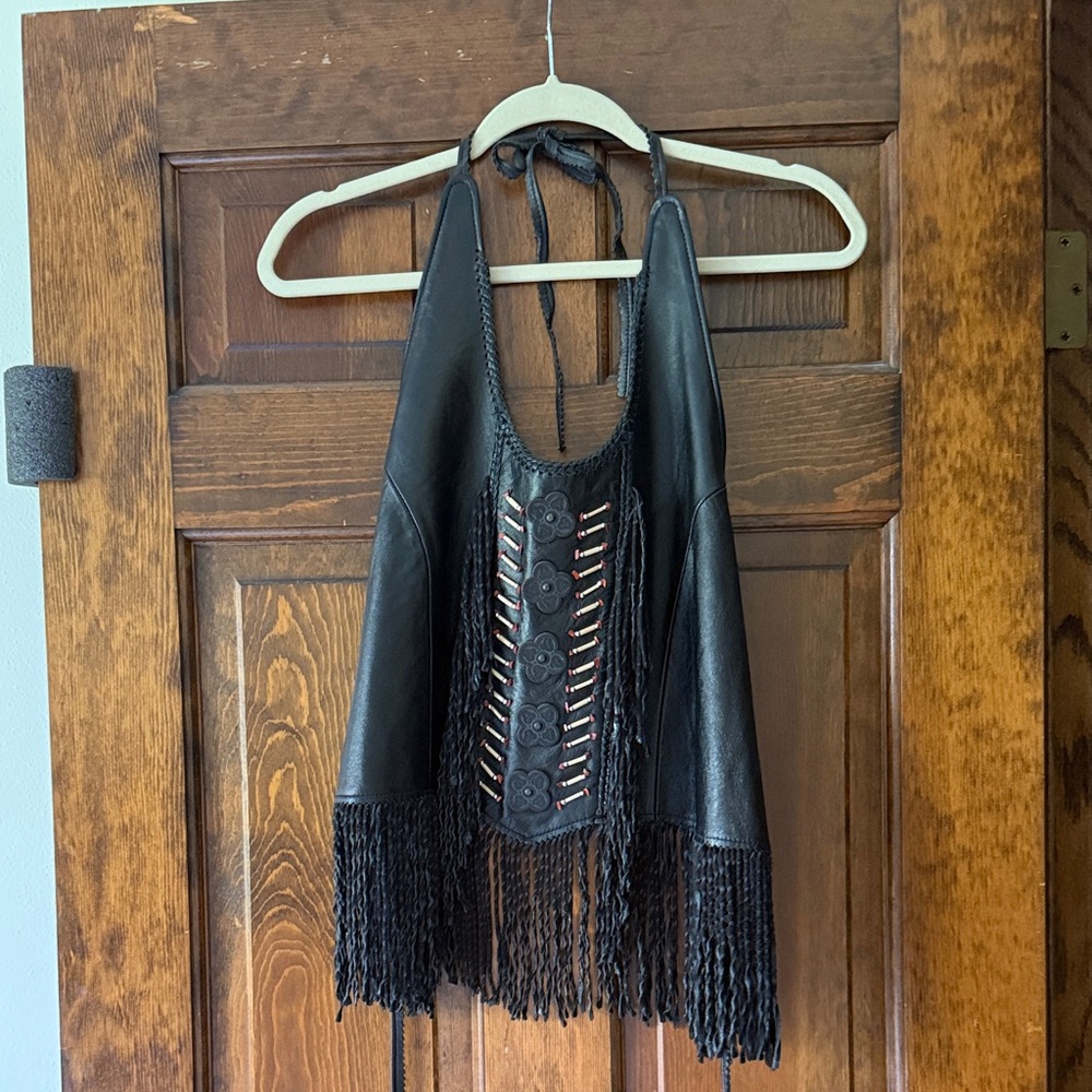 Black Fringe Halter Top